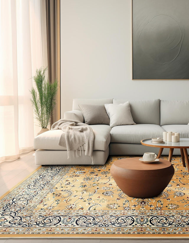 Beige 10' x 10' Narenj Square Area Rug 85% Polypropylene & 15% Polyester Traditional Classic Carpet for Living, Dining, Bedrooms, Office for Sale at Rug Engine