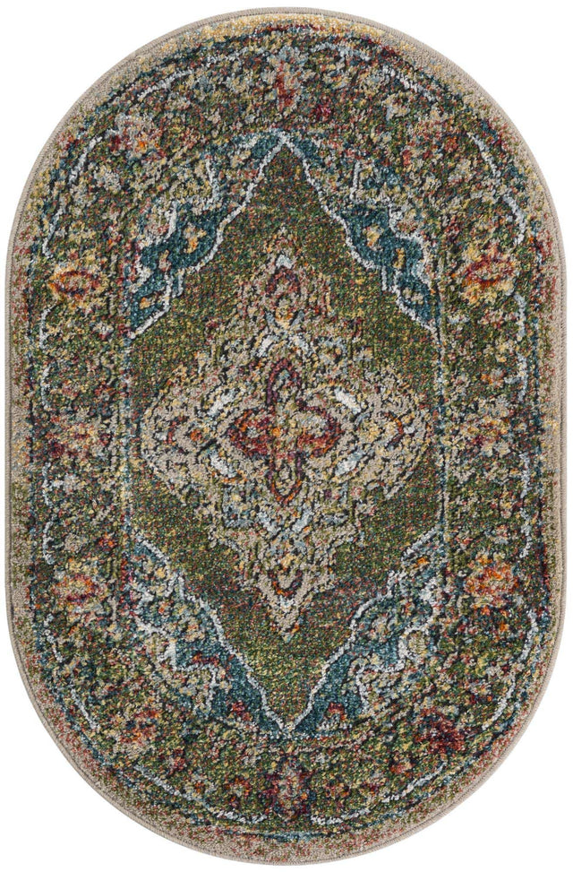 Green 2' x 3' 1 Isabella Oval Area Rug Polypropylene & Polyester Traditional Elegant Carpet for Living Rooms, Dining, Office, Dorms for Sale at Rug Engine