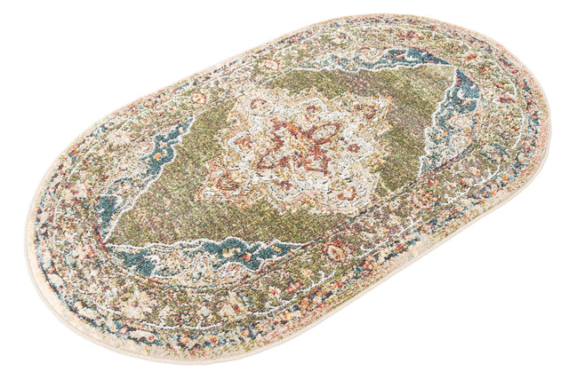 Green 3' 3 x 5' 3 Isabella Oval Area Rug Polypropylene & Polyester Traditional Elegant Carpet for Living Rooms, Dining, Office, Dorms for Sale at Rug Engine