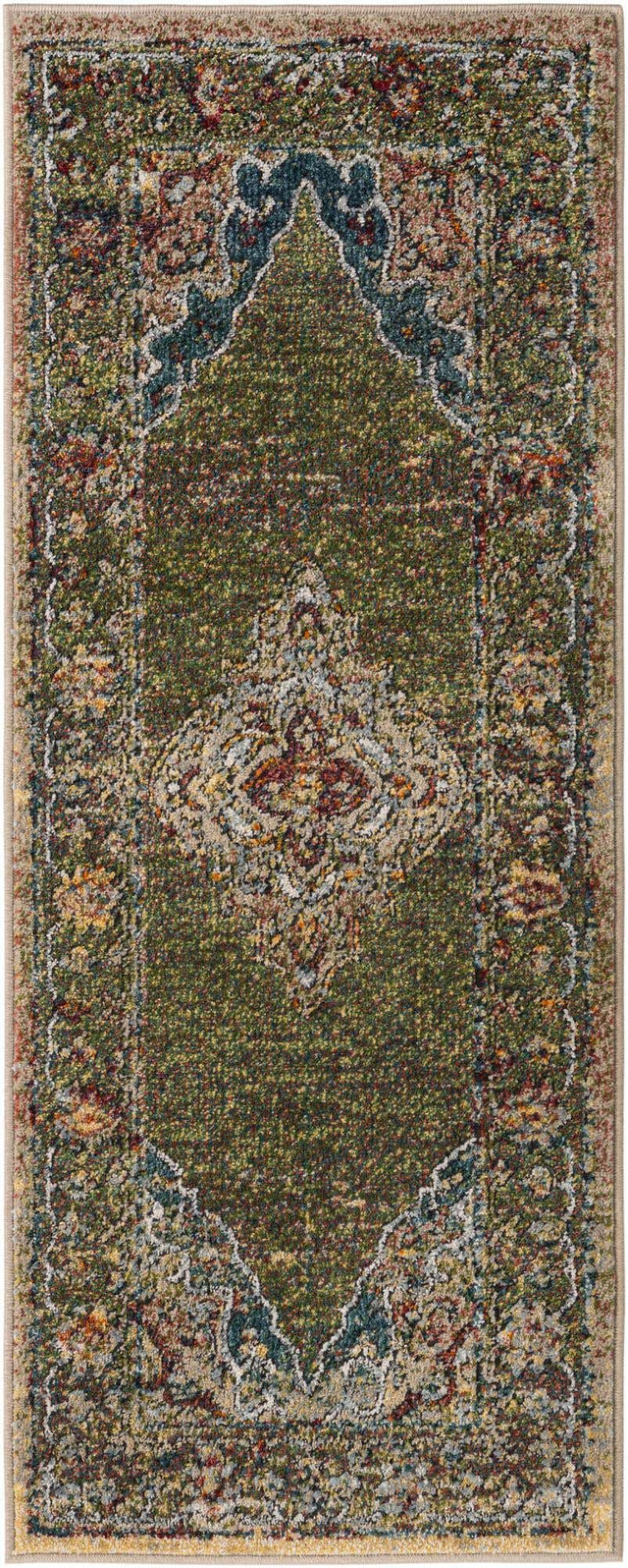 Green 2' x 5' 1 Isabella Runner Area Rug Polypropylene & Polyester Traditional Elegant Carpet for Living Rooms, Dining, Office, Dorms for Sale at Rug Engine