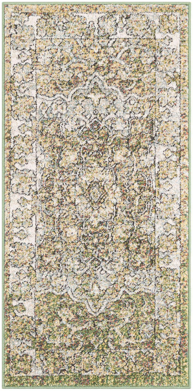 Green 2' x 4' 1 Isabella Runner Area Rug Polypropylene & Polyester Traditional Elegant Carpet for Living Rooms, Dining, Office, Dorms for Sale at Rug Engine