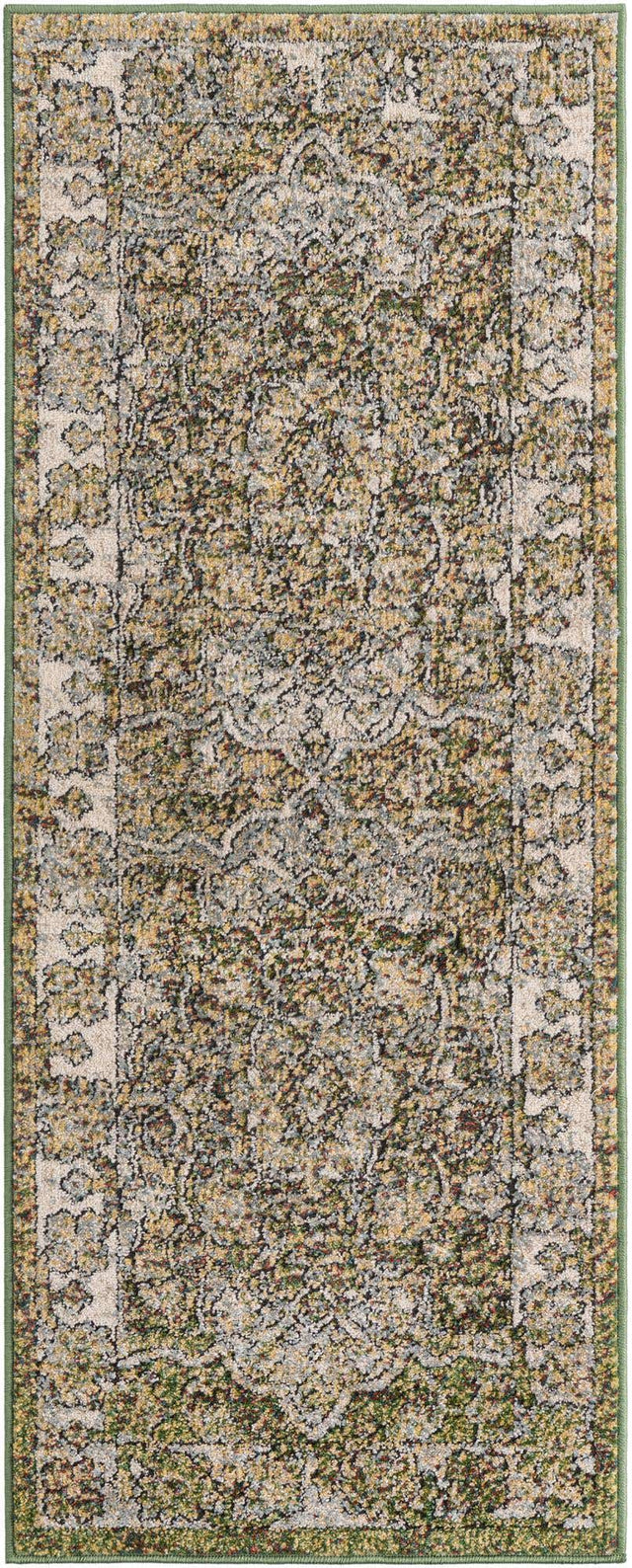 Green 2' x 5' 1 Isabella Runner Area Rug Polypropylene & Polyester Traditional Elegant Carpet for Living Rooms, Dining, Office, Dorms for Sale at Rug Engine