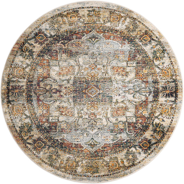 Ivory 7' 1 x 7' 1 Isabella Round Area Rug Polypropylene & Polyester Traditional Elegant Carpet for Living Rooms, Dining, Office, Dorms for Sale at Rug Engine