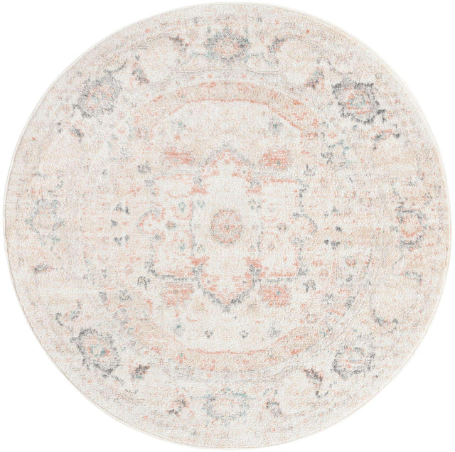 Ivory 4' 1 x 4' 1 Madeline Vintage Round Area Rug 100% Polypropylene Distressed Traditional Carpet for Classic Interior Home Design for Sale at Rug Engine