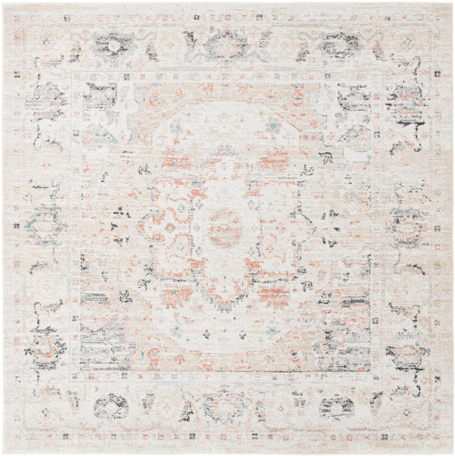 Ivory 6' 1 x 6' 1 Madeline Vintage Square Area Rug 100% Polypropylene Distressed Traditional Carpet for Classic Interior Home Design for Sale at Rug Engine