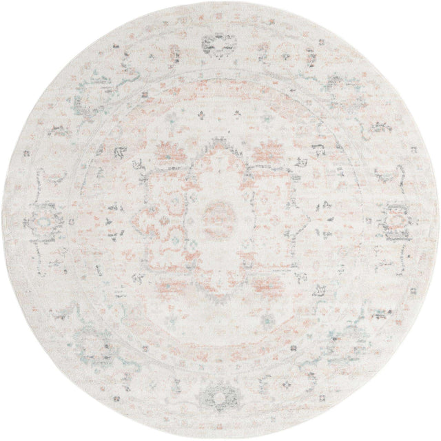 Ivory 7' 1 x 7' 1 Madeline Vintage Round Area Rug 100% Polypropylene Distressed Traditional Carpet for Classic Interior Home Design for Sale at Rug Engine