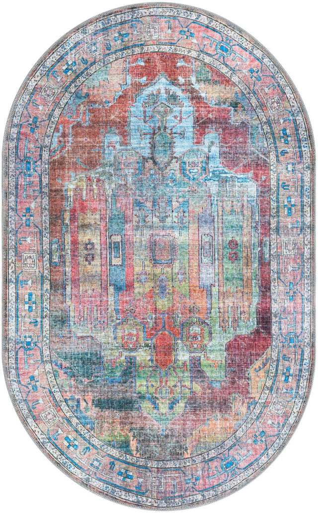Washable Multicolor 3' 3 x 5' 3 Maahru Oval Area Rug Easy to Clean Stain Resistant & Durable Polyester Chenille Carpet for Living, Dining, Bedrooms, Kitchen for Sale at Rug Engine