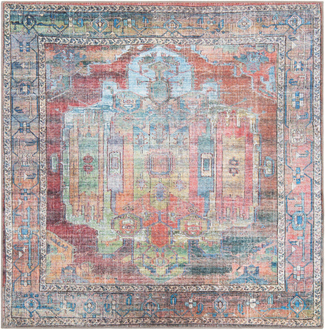 Washable Multicolor 6' 1 x 6' 1 Maahru Square Area Rug Easy to Clean Stain Resistant & Durable Polyester Chenille Carpet for Living, Dining, Bedrooms, Kitchen for Sale at Rug Engine