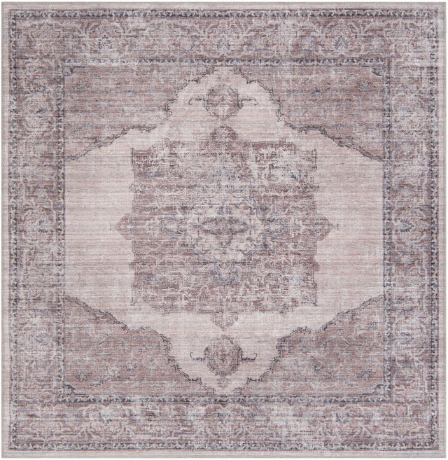 Washable Ivory and Gray 5' 11 x 5' 11 Mangata Square Area Rug Easy to Clean Stain Resistant & Durable Chenille Traditional Vintage Distressed Carpet for Sale at Rug Engine