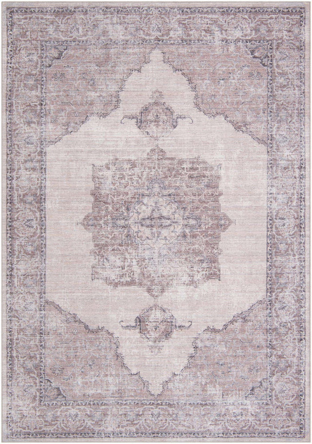 Washable Ivory and Gray 7' 3 x 10' Mangata Rectangle Area Rug Easy to Clean Stain Resistant & Durable Chenille Traditional Vintage Distressed Carpet for Sale at Rug Engine