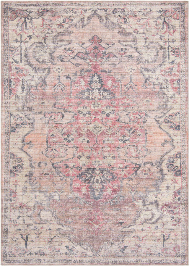 Washable Beige pink 7' 10 x 11' Nostalgia Rectangle Area Rug Easy to Clean Stain Resistant & Durable Polyester Chenille Vintage Distressed Carpet for Sale at Rug Engine