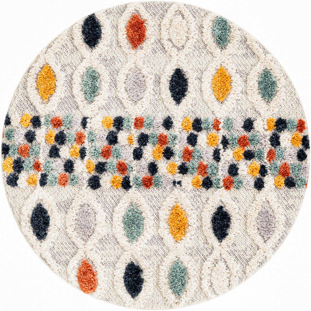 Multicolor 3' 3 x 3' 3 Cherokee Round Area Rug 100% Polypropylene With Cotton Backing Modern Geometric Carpet for Home Decor Interior Design Rooms for Sale at Rug Engine