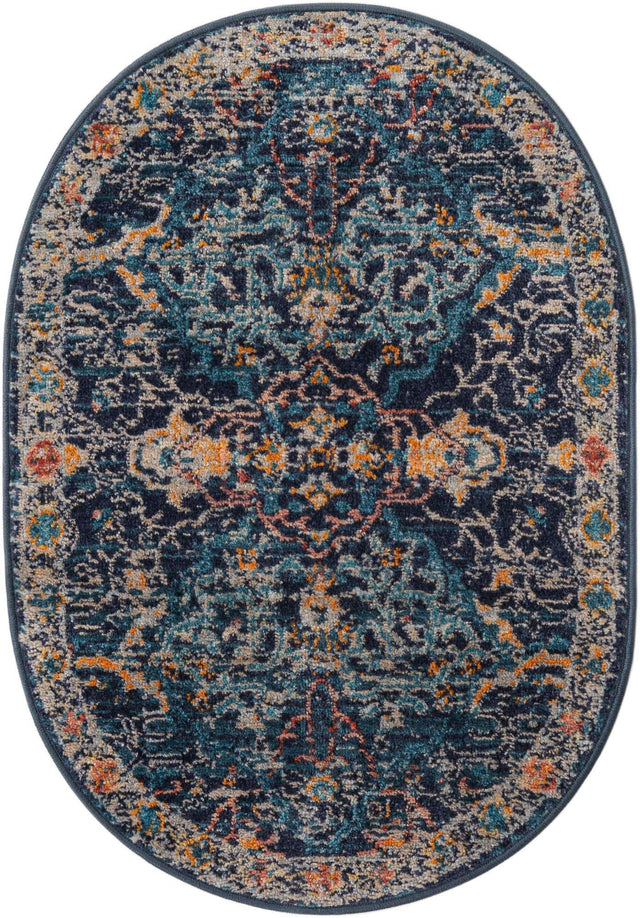 Navy Blue 2' 2 x 3' 1 Lola Oval Area Rug Polypropylene With Jute Backing Traditional Pattern Easy Clean Carpet for Home Interior Design for Sale at Rug Engine