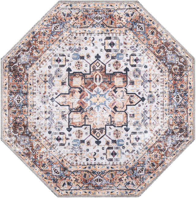 Washable Ivory Almond 3' 3 x 3' 3 Yara Octagon Area Rug Easy to Clean Stain Resistant & Durable Polyester & Chenille Carpet for Sale at Rug Engine