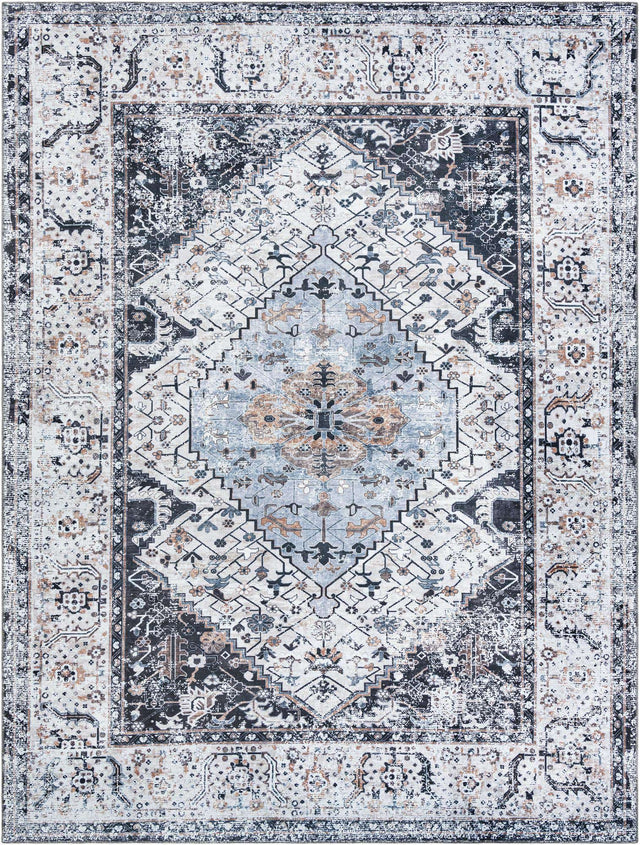 Washable Linen Charcoal 9' 10 x 13' 1 Yara Rectangle Area Rug Easy to Clean Stain Resistant & Durable Polyester & Chenille Carpet for Sale at Rug Engine