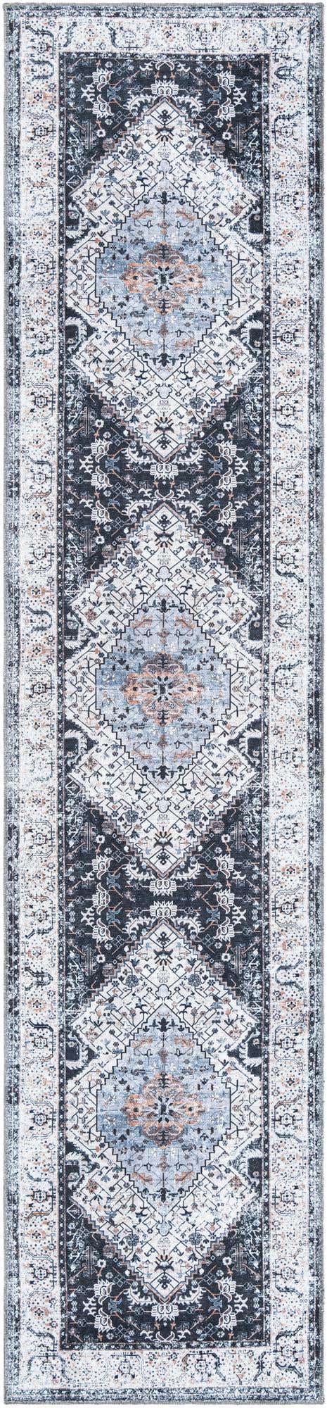 Washable Linen Charcoal 2' 7 x 12' Yara Runner Area Rug Easy to Clean Stain Resistant & Durable Polyester & Chenille Carpet for Sale at Rug Engine