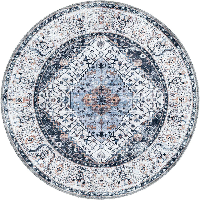 Washable Linen Charcoal 3' 3 x 3' 3 Yara Round Area Rug Easy to Clean Stain Resistant & Durable Polyester & Chenille Carpet for Sale at Rug Engine