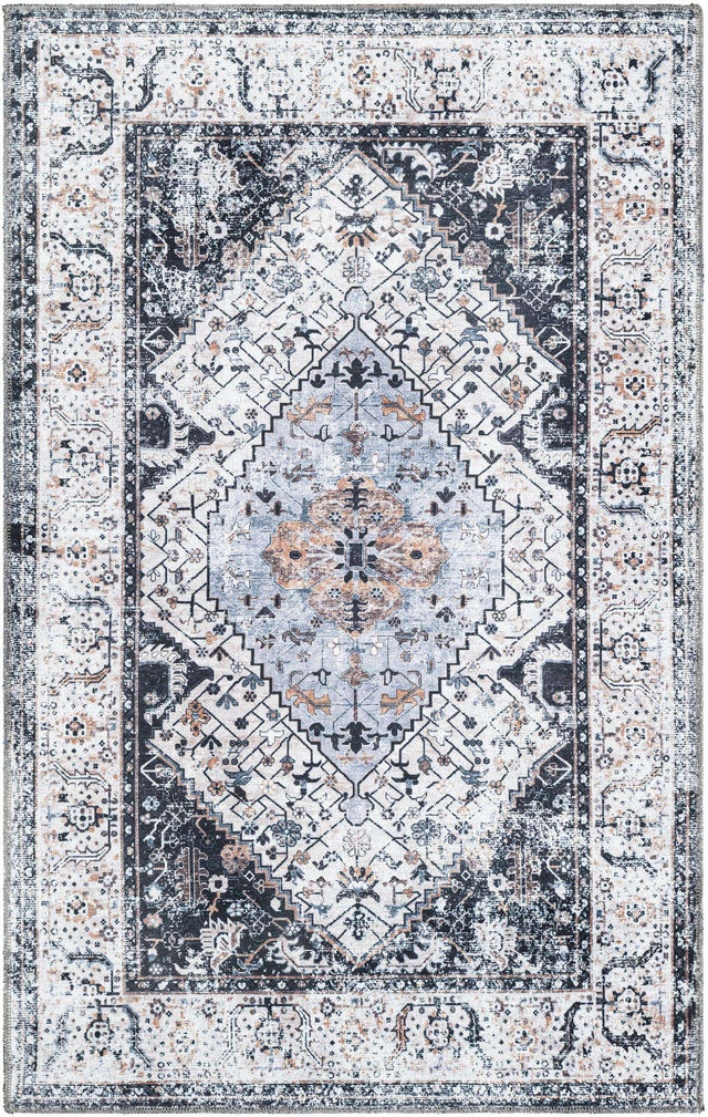 Washable Linen Charcoal 3' 3 x 5' 3 Yara Rectangle Area Rug Easy to Clean Stain Resistant & Durable Polyester & Chenille Carpet for Sale at Rug Engine