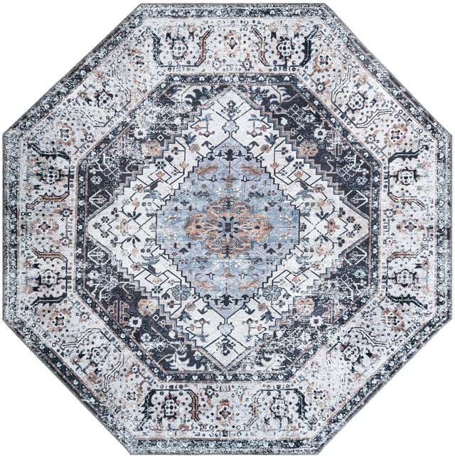 Washable Linen Charcoal 7' 1 x 7' 1 Yara Octagon Area Rug Easy to Clean Stain Resistant & Durable Polyester & Chenille Carpet for Sale at Rug Engine