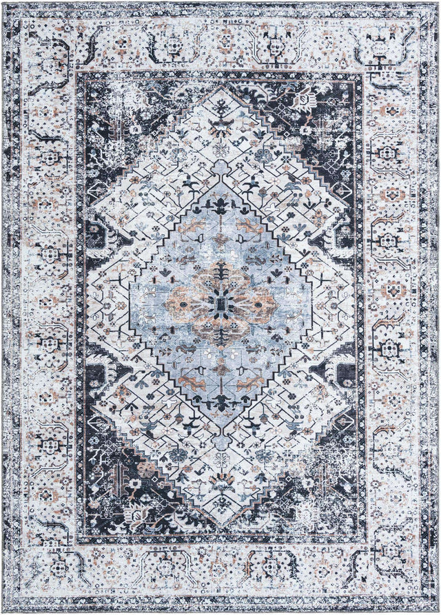 Washable Linen Charcoal 7' 10 x 11' Yara Rectangle Area Rug Easy to Clean Stain Resistant & Durable Polyester & Chenille Carpet for Sale at Rug Engine