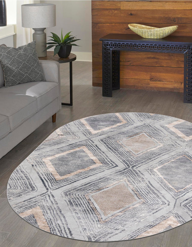 Gray Cream 7' 1 x 10' Caspian Oval Area Rug 60% Polypropylene & 40% Polyester With Cotton Backing Modern Chic Carpet for Home Interior Design Decorating for Sale at Rug Engine