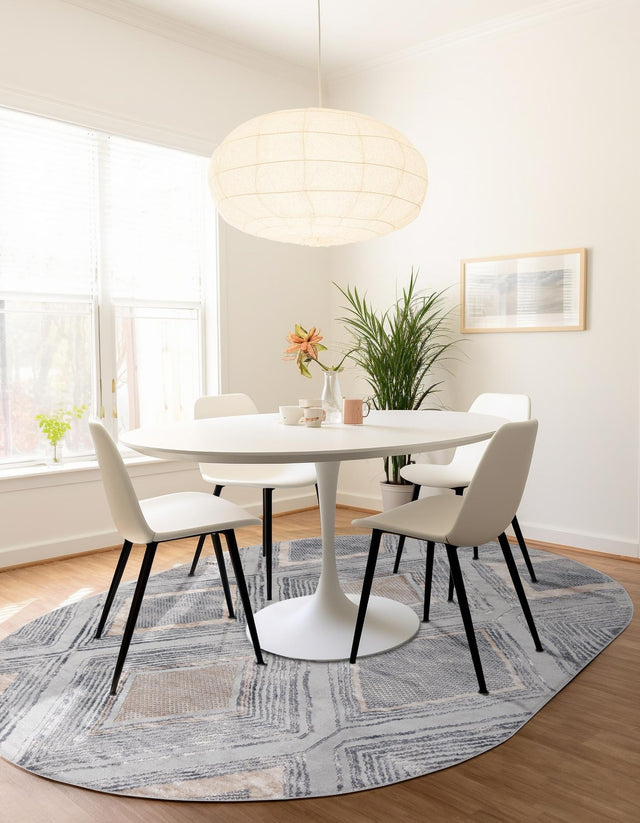 Gray Cream 7' 1 x 10' Caspian Oval Area Rug 60% Polypropylene & 40% Polyester With Cotton Backing Modern Chic Carpet for Home Interior Design Decorating for Sale at Rug Engine