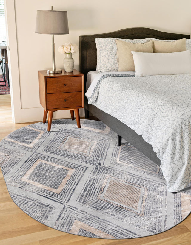 Gray Cream 7' 1 x 10' Caspian Oval Area Rug 60% Polypropylene & 40% Polyester With Cotton Backing Modern Chic Carpet for Home Interior Design Decorating for Sale at Rug Engine