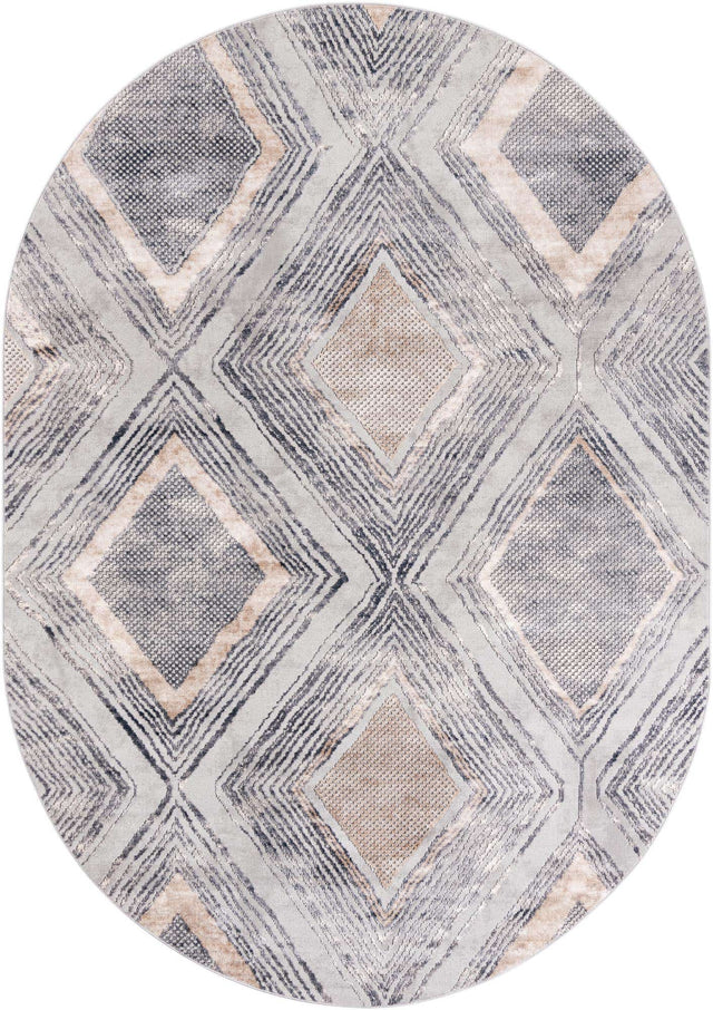 Gray Cream 7' 1 x 10' Caspian Oval Area Rug 60% Polypropylene & 40% Polyester With Cotton Backing Modern Chic Carpet for Home Interior Design Decorating for Sale at Rug Engine
