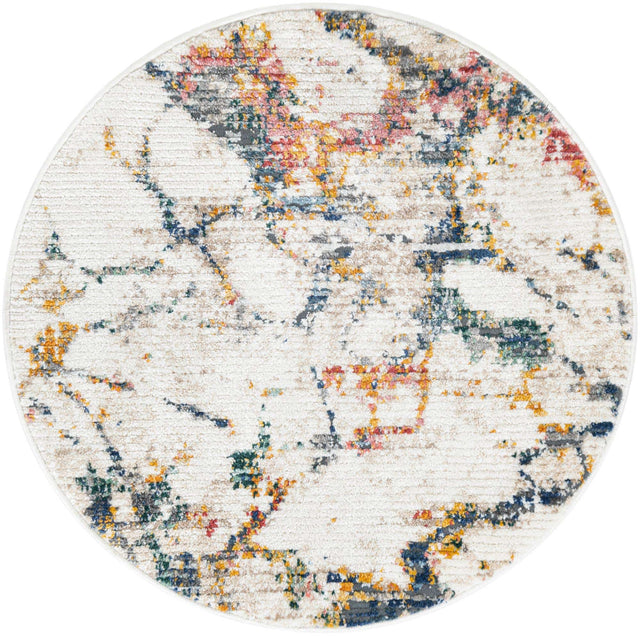 White Navy 3' 3 x 3' 3 Gemstone Round Area Rug Polypropylene Contemporary Carpet Easy Clean Stain Resistant for Home Design Decorating for Sale at Rug Engine