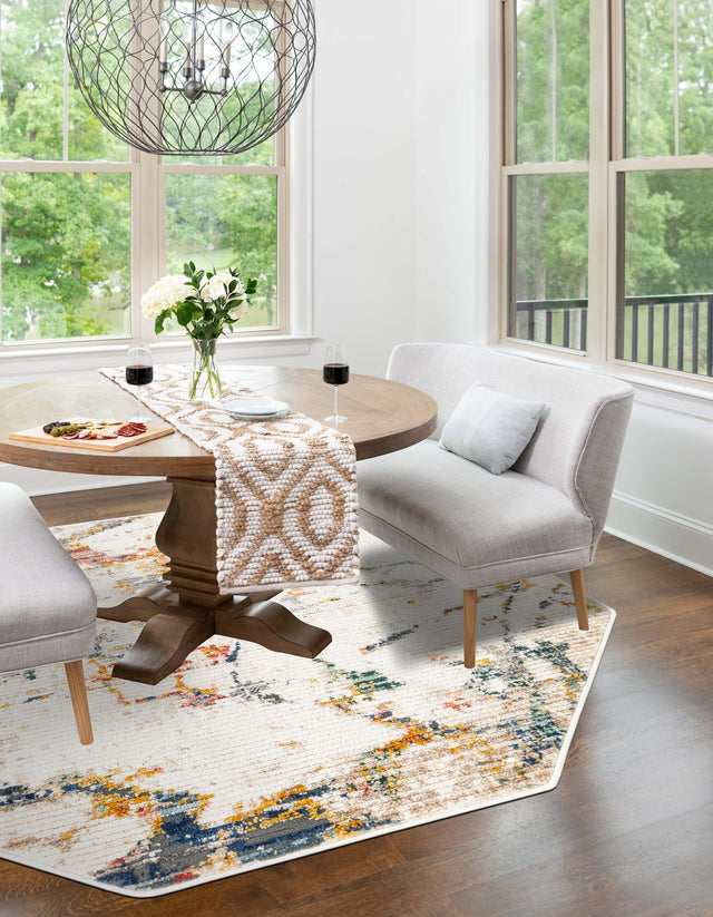 White Navy 7' 3 x 7' 3 Gemstone Octagon Area Rug Polypropylene Contemporary Carpet Easy Clean Stain Resistant for Home Design Decorating for Sale at Rug Engine
