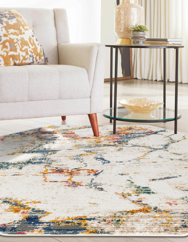 White Navy 4' 1 x 4' 1 Gemstone Octagon Area Rug Polypropylene Contemporary Carpet Easy Clean Stain Resistant for Home Design Decorating for Sale at Rug Engine