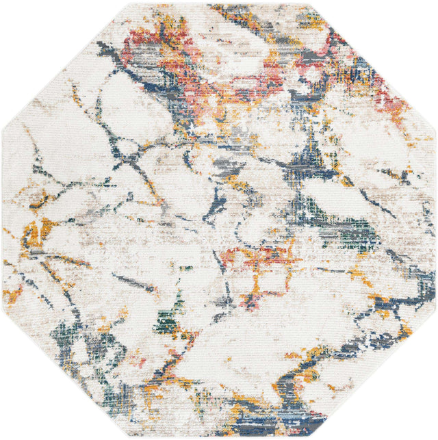 White Navy 7' 3 x 7' 3 Gemstone Octagon Area Rug Polypropylene Contemporary Carpet Easy Clean Stain Resistant for Home Design Decorating for Sale at Rug Engine
