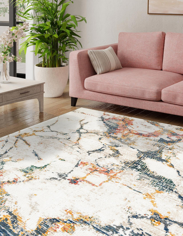 White Navy 7' 3 x 7' 3 Gemstone Square Area Rug Polypropylene Contemporary Carpet Easy Clean Stain Resistant for Home Design Decorating for Sale at Rug Engine