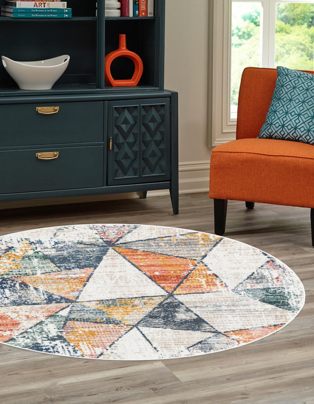 Multicolor 7' 3 x 7' 3 Gemstone Round Area Rug Polypropylene Contemporary Carpet Easy Clean Stain Resistant for Home Design Decorating for Sale at Rug Engine
