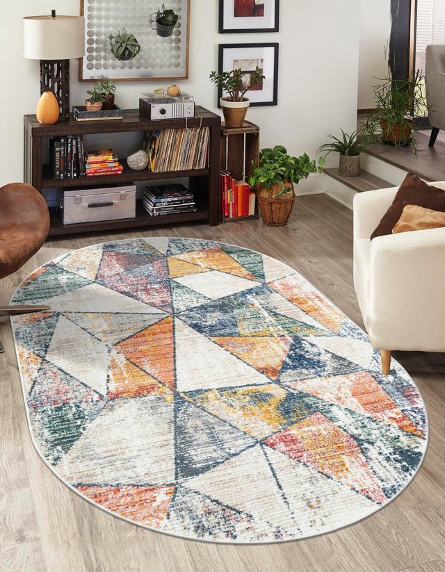 Multicolor 4' 1 x 6' 3 Gemstone Oval Area Rug Polypropylene Contemporary Carpet Easy Clean Stain Resistant for Home Design Decorating for Sale at Rug Engine