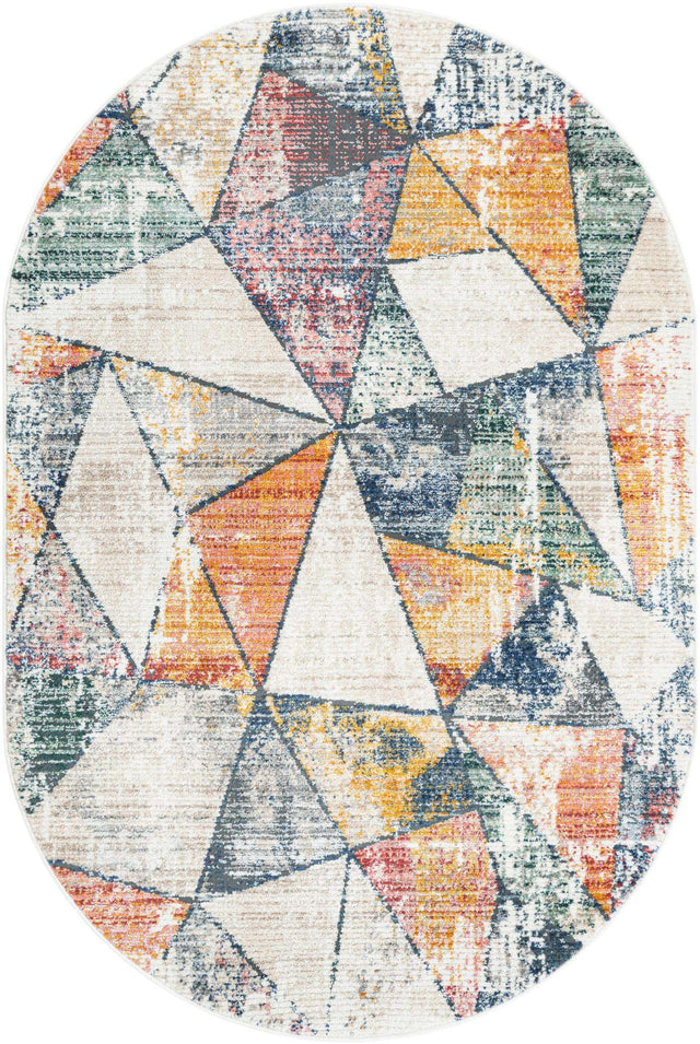 Multicolor 5' 3 x 8' Gemstone Oval Area Rug Polypropylene Contemporary Carpet Easy Clean Stain Resistant for Home Design Decorating for Sale at Rug Engine