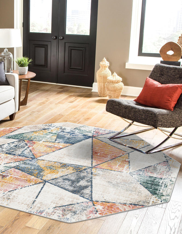 Multicolor 7' 3 x 7' 3 Gemstone Octagon Area Rug Polypropylene Contemporary Carpet Easy Clean Stain Resistant for Home Design Decorating for Sale at Rug Engine