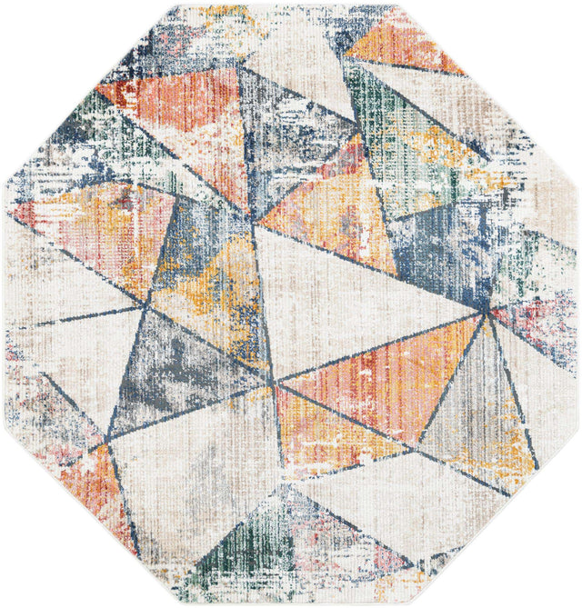 Multicolor 7' 3 x 7' 3 Gemstone Octagon Area Rug Polypropylene Contemporary Carpet Easy Clean Stain Resistant for Home Design Decorating for Sale at Rug Engine