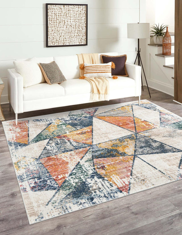 Multicolor 10' 2 x 10' 2 Gemstone Square Area Rug Polypropylene Contemporary Carpet Easy Clean Stain Resistant for Home Design Decorating for Sale at Rug Engine