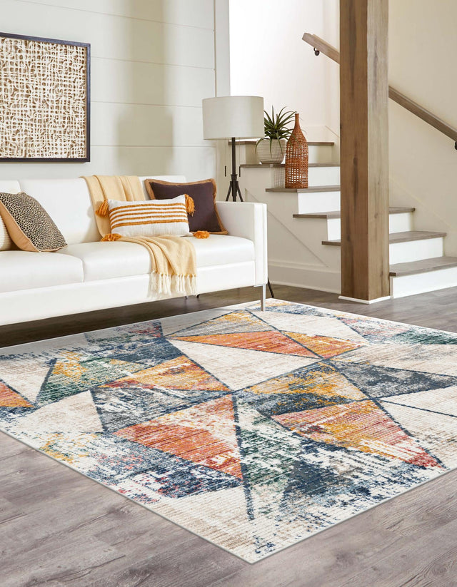 Multicolor 7' 3 x 7' 3 Gemstone Square Area Rug Polypropylene Contemporary Carpet Easy Clean Stain Resistant for Home Design Decorating for Sale at Rug Engine