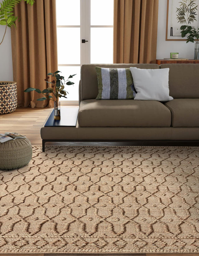 Natural 7' 10 x 7' 10 Larsa Square Area Rug 90% Jute & 10% Cotton Premium All Natural Hand Woven Carpet for Home Interior Design Spaces for Sale at Rug Engine
