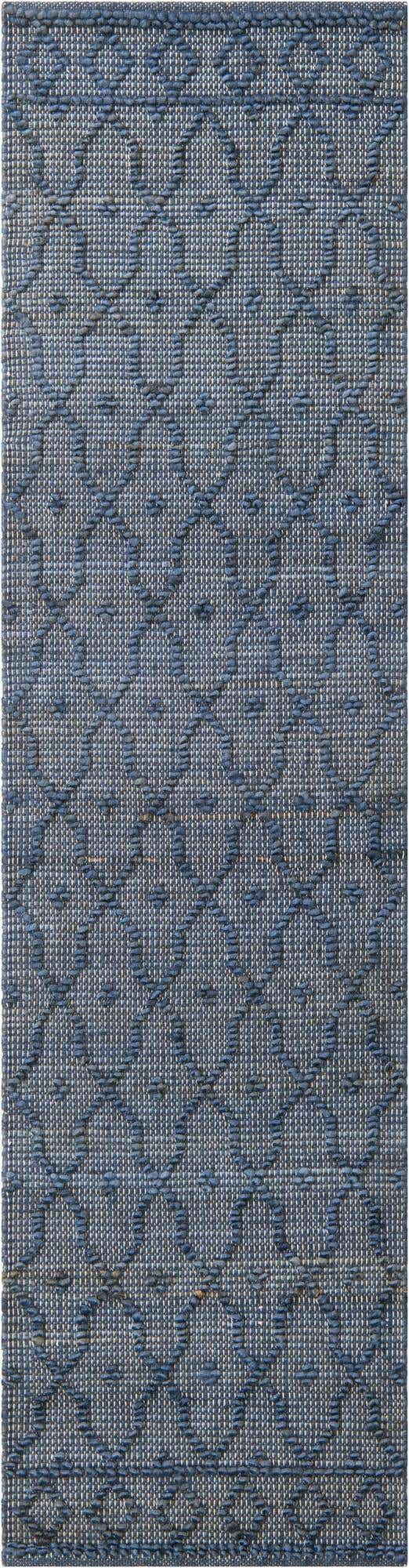 Navy Blue 2' x 8' Larsa Runner Area Rug 90% Jute & 10% Cotton Premium All Natural Hand Woven Carpet for Home Interior Design Spaces for Sale at Rug Engine