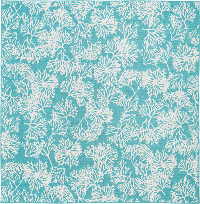 Teal 10' x 10' Outdoor Coastal Square Area Rug Weather Resistant for Patio, Deck, Terrace, Balcony, Porch 100% Polypropylene Coastal Decor Carpet for Sale at Rug Engine