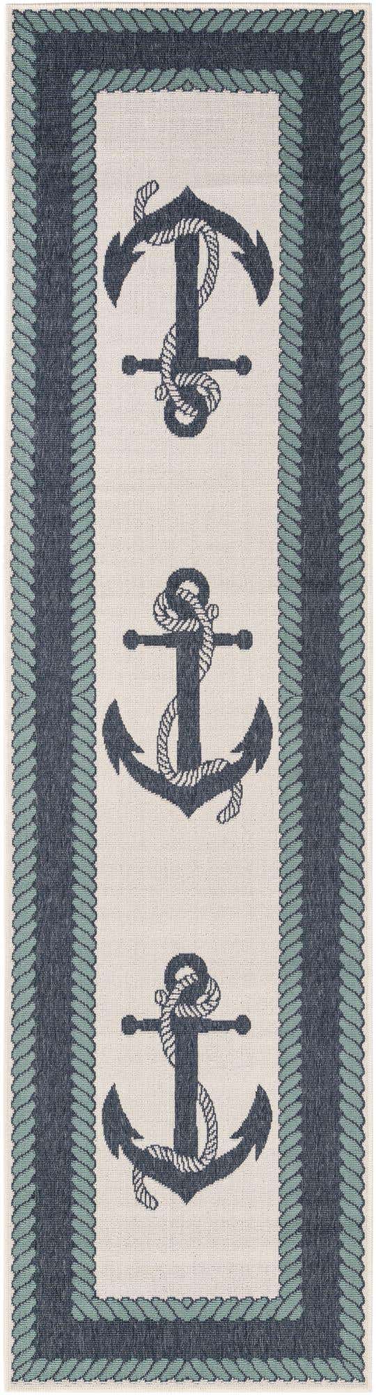 Navy Blue 2' 7 x 10' Outdoor Coastal Runner Area Rug Weather Resistant for Patio, Deck, Terrace, Balcony, Porch 100% Polypropylene Coastal Decor Carpet for Sale at Rug Engine
