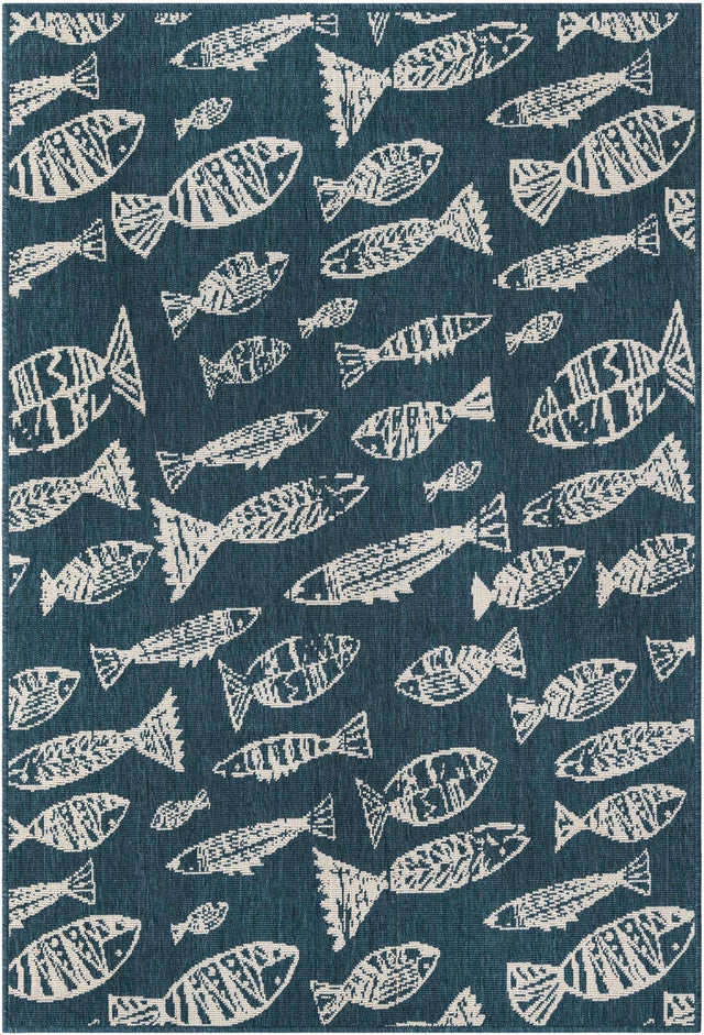 Blue 4' 1 x 6' 1 Outdoor Coastal Rectangle Area Rug Weather Resistant for Patio, Deck, Terrace, Balcony, Porch 100% Polypropylene Coastal Decor Carpet for Sale at Rug Engine