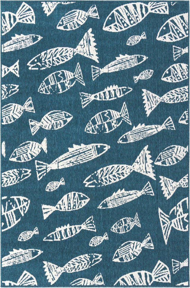 Blue 5' 3 x 8' Outdoor Coastal Rectangle Area Rug Weather Resistant for Patio, Deck, Terrace, Balcony, Porch 100% Polypropylene Coastal Decor Carpet for Sale at Rug Engine