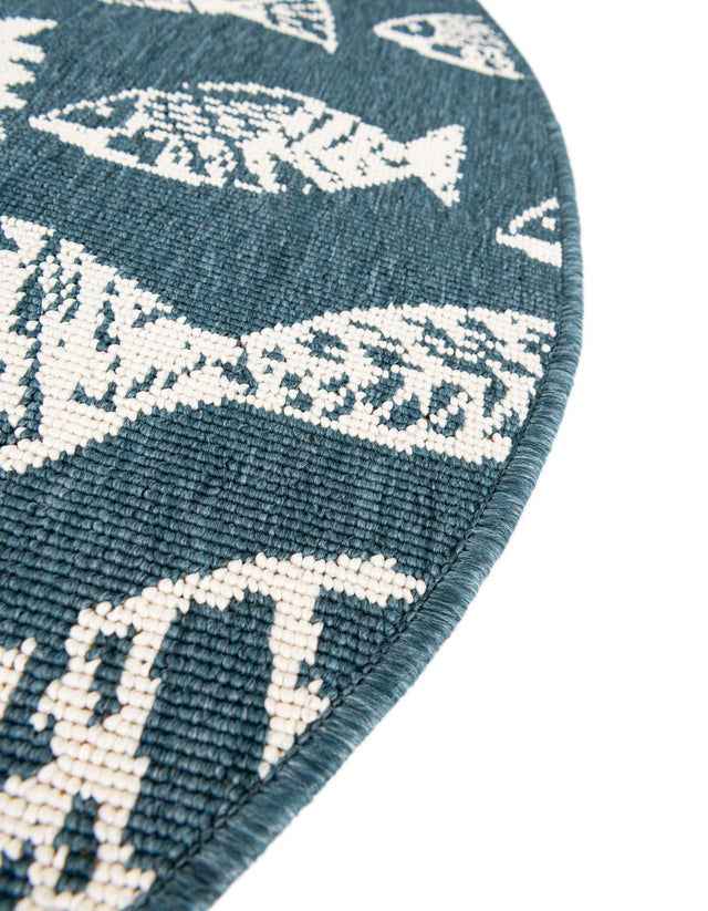 Blue 4' 1 x 4' 1 Outdoor Coastal Round Area Rug Weather Resistant for Patio, Deck, Terrace, Balcony, Porch 100% Polypropylene Coastal Decor Carpet for Sale at Rug Engine
