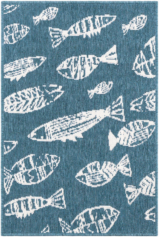 Blue 2' x 3' 1 Outdoor Coastal Rectangle Area Rug Weather Resistant for Patio, Deck, Terrace, Balcony, Porch 100% Polypropylene Coastal Decor Carpet for Sale at Rug Engine