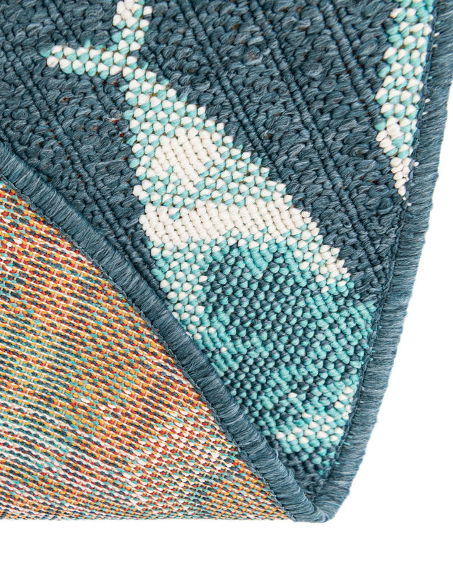 Blue 7' 1 x 7' 1 Outdoor Coastal Round Area Rug Weather Resistant for Patio, Deck, Terrace, Balcony, Porch 100% Polypropylene Coastal Decor Carpet for Sale at Rug Engine
