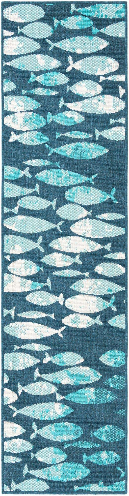 Blue 2' x 8' Outdoor Coastal Runner Area Rug Weather Resistant for Patio, Deck, Terrace, Balcony, Porch 100% Polypropylene Coastal Decor Carpet for Sale at Rug Engine